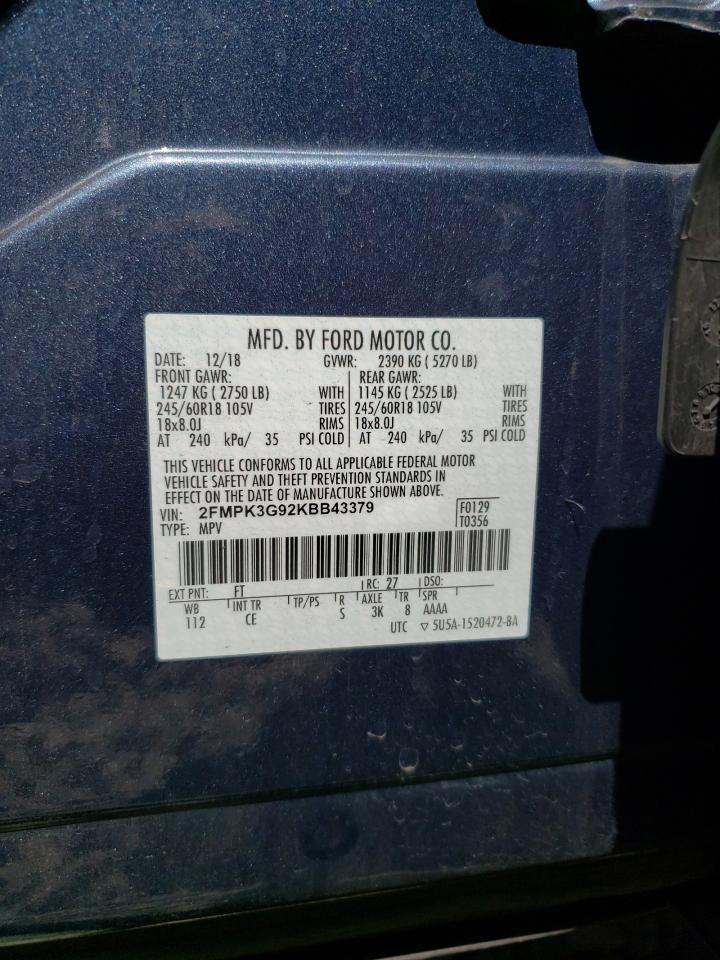 2019 Ford Edge Se VIN: 2FMPK3G92KBB43379 Lot: 66439094