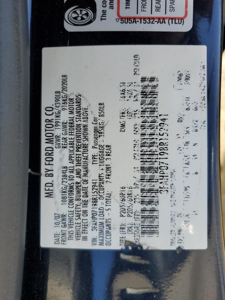 2008 Ford Fusion Se VIN: 3FAHP07198R152941 Lot: 67200434