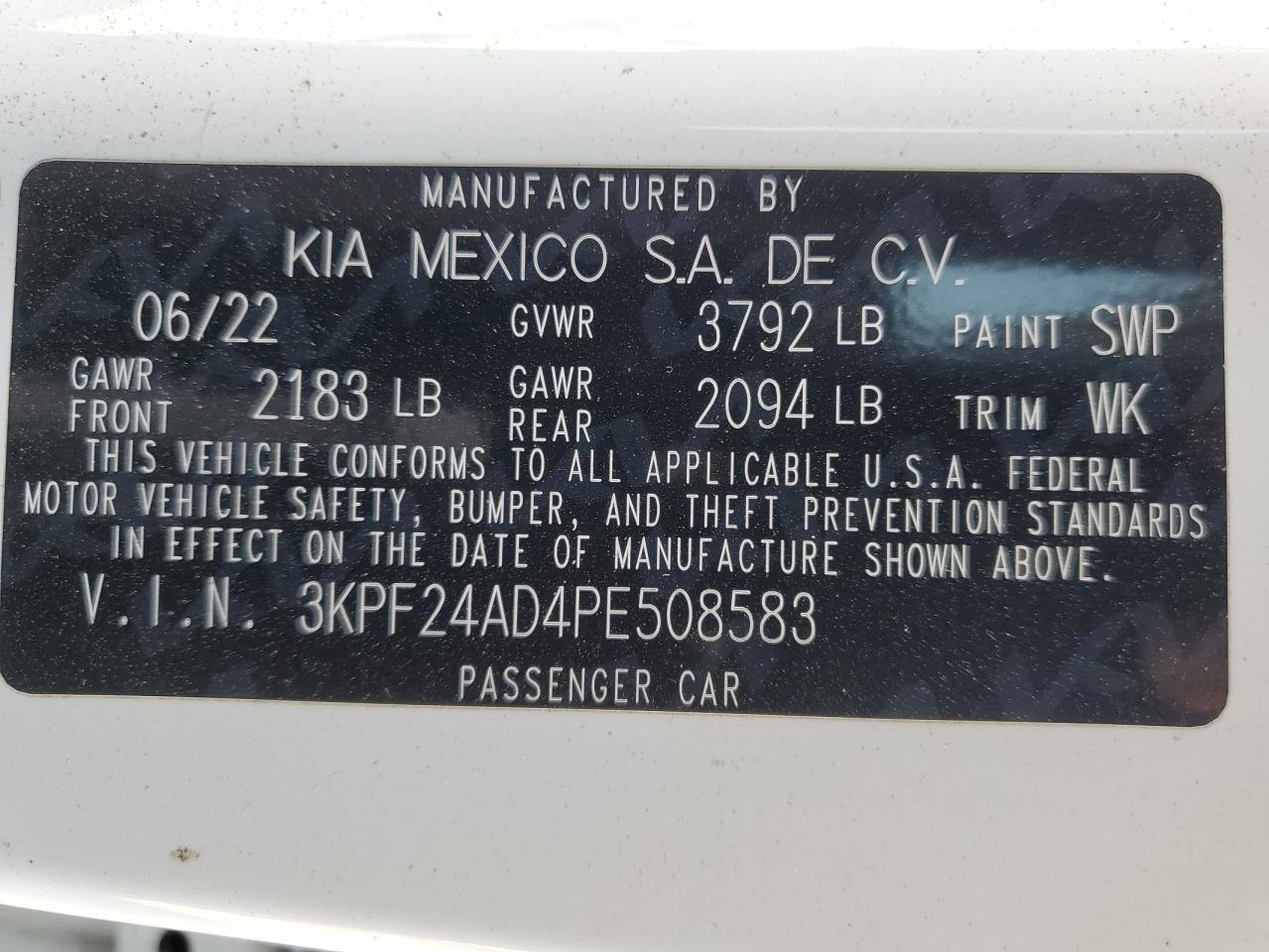 3KPF24AD4PE508583 2023 Kia Forte Lx