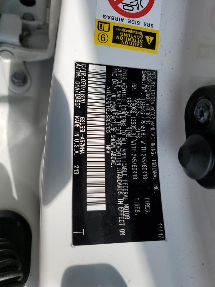 2018 Toyota Highlander Se VIN: 5TDJZRFH3JS809132 Lot: 65576094