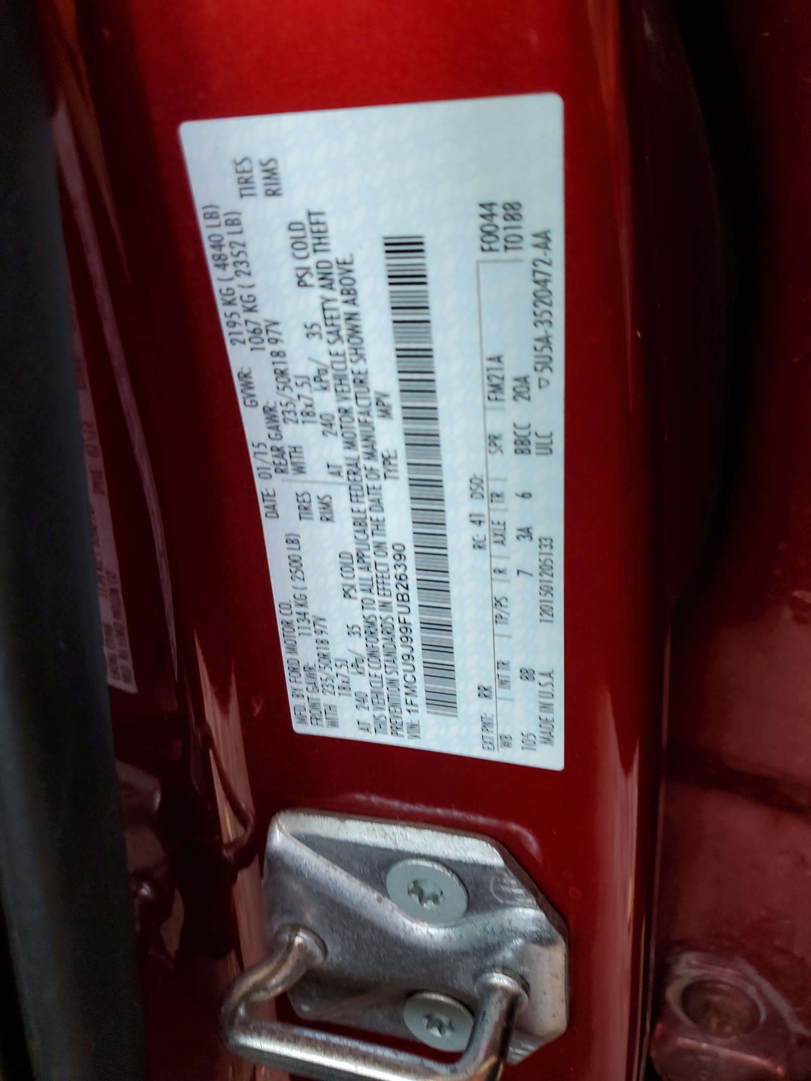 1FMCU9J99FUB26390 2015 Ford Escape Titanium