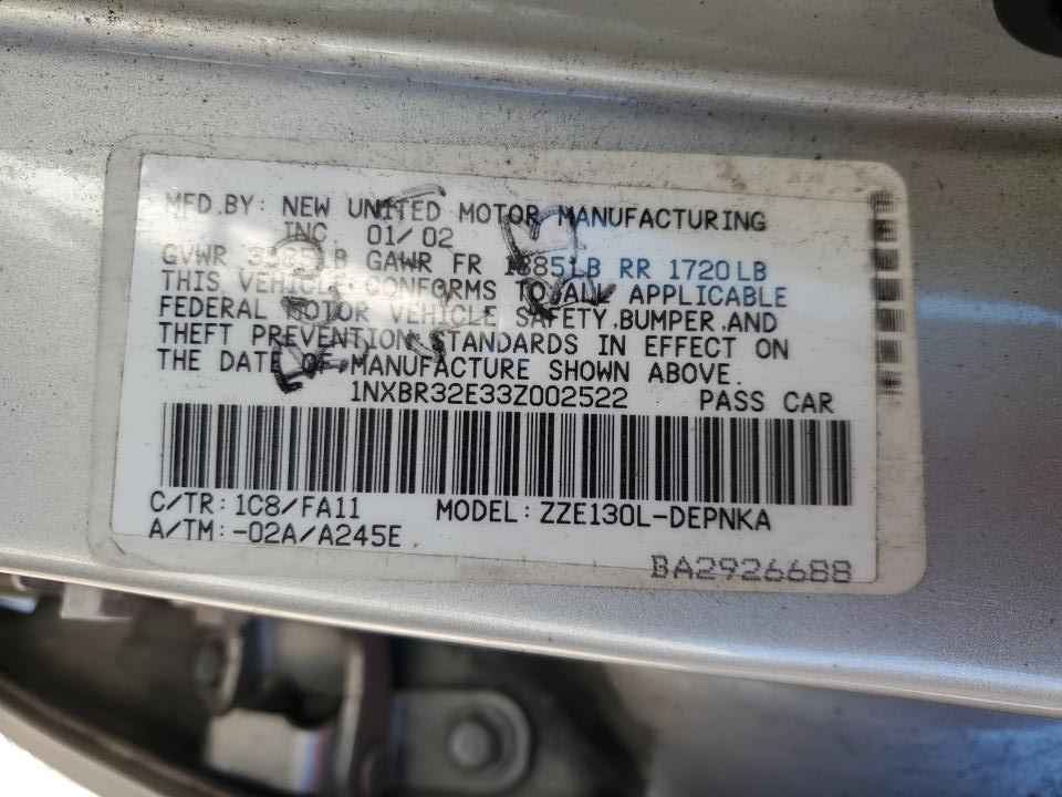 1NXBR32E33Z002522 2003 Toyota Corolla Ce