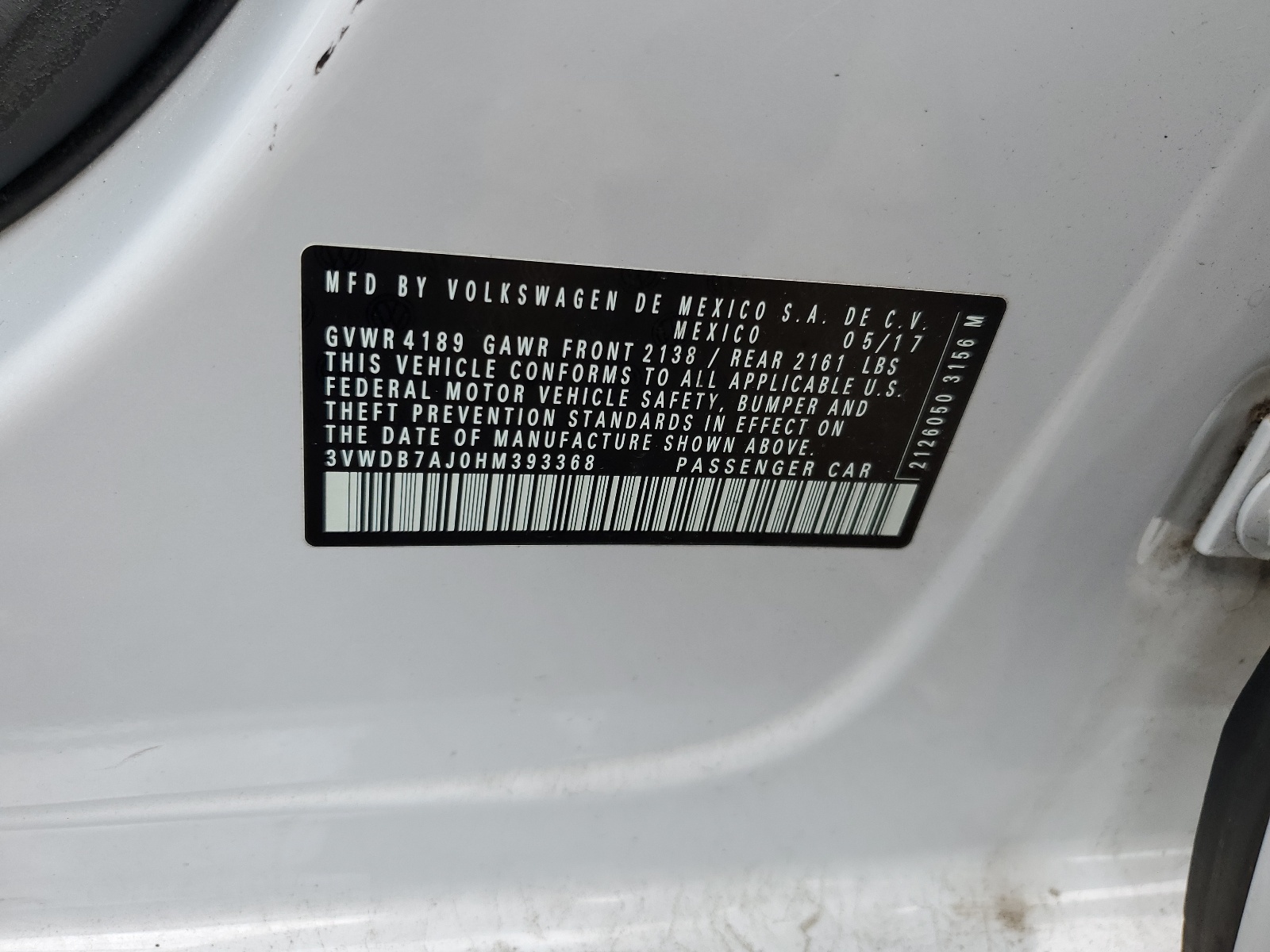 3VWDB7AJ0HM393368 2017 Volkswagen Jetta Se