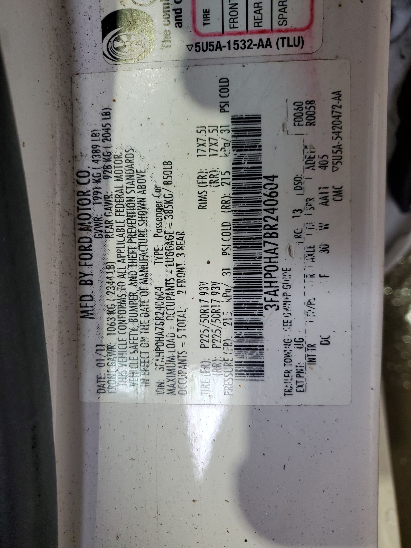 3FAHP0HA7BR240604 2011 Ford Fusion Se