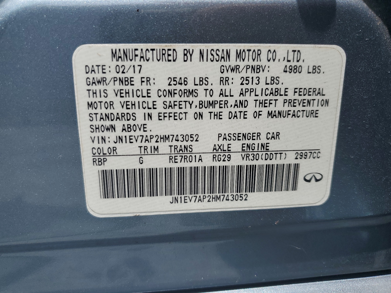 JN1EV7AP2HM743052 2017 Infiniti Q50 Premium