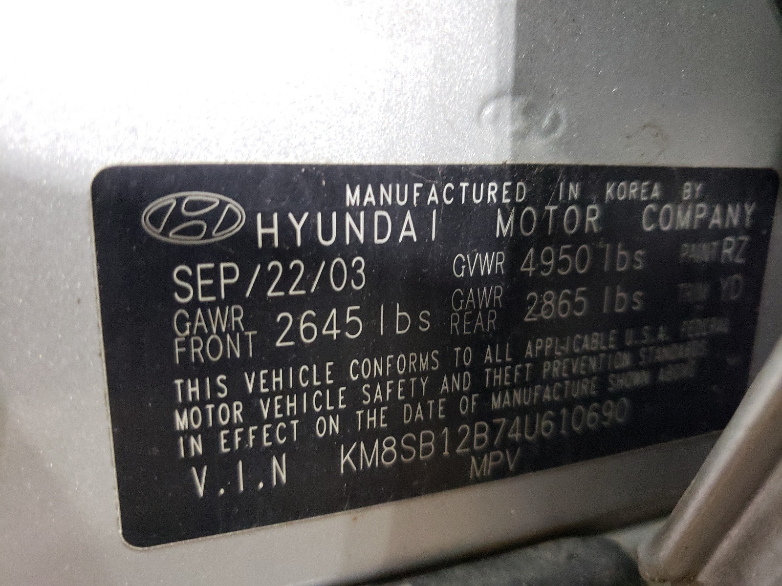 KM8SB12B74U610690 2004 Hyundai Santa Fe Gl