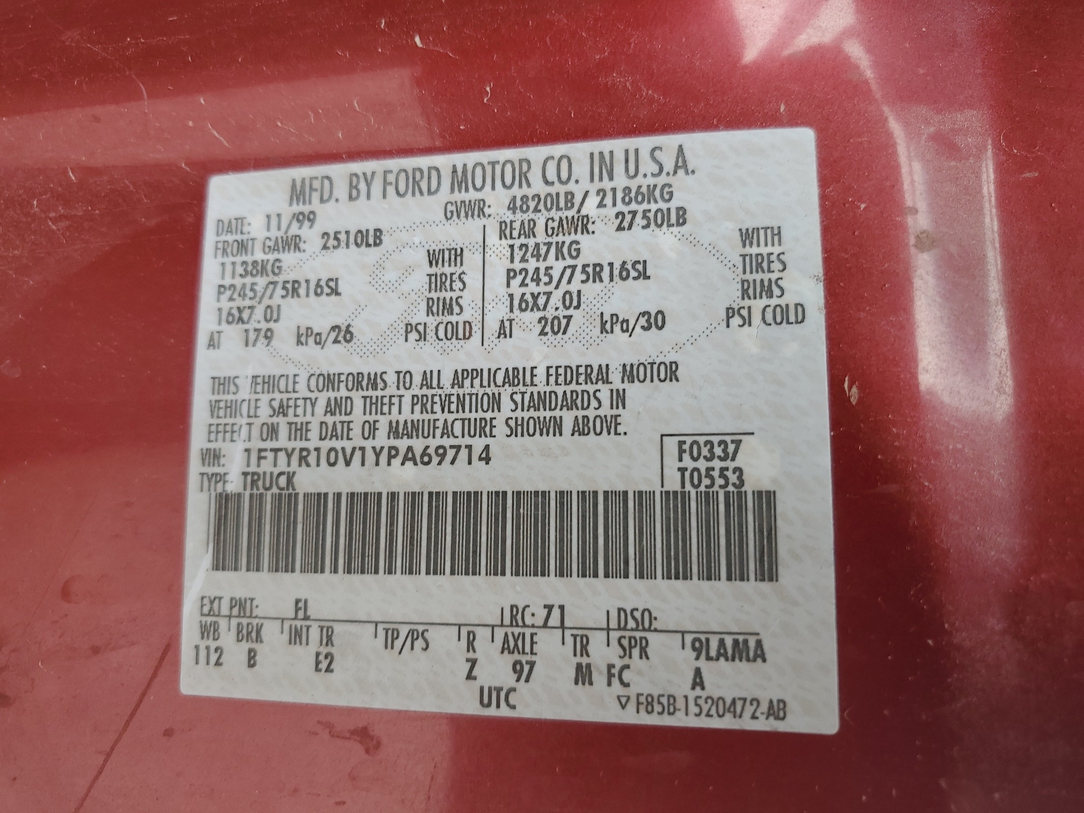 1FTYR10V1YPA69714 2000 Ford Ranger