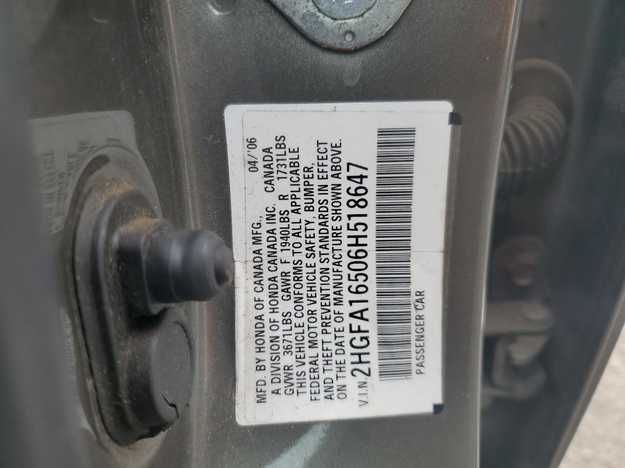 2HGFA16506H518647 2006 Honda Civic Lx