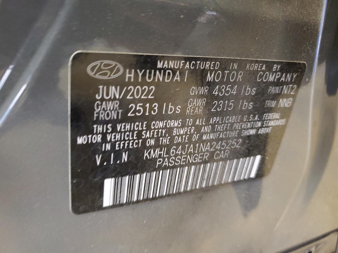 KMHL64JA1NA245252 2022 Hyundai Sonata Sel