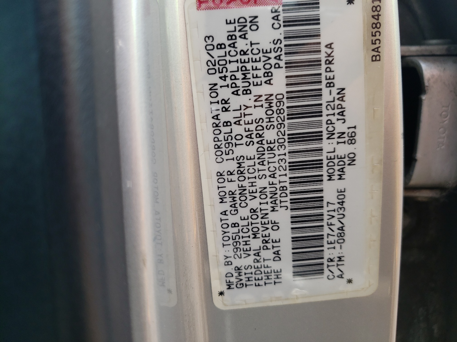 JTDBT123130292890 2003 Toyota Echo