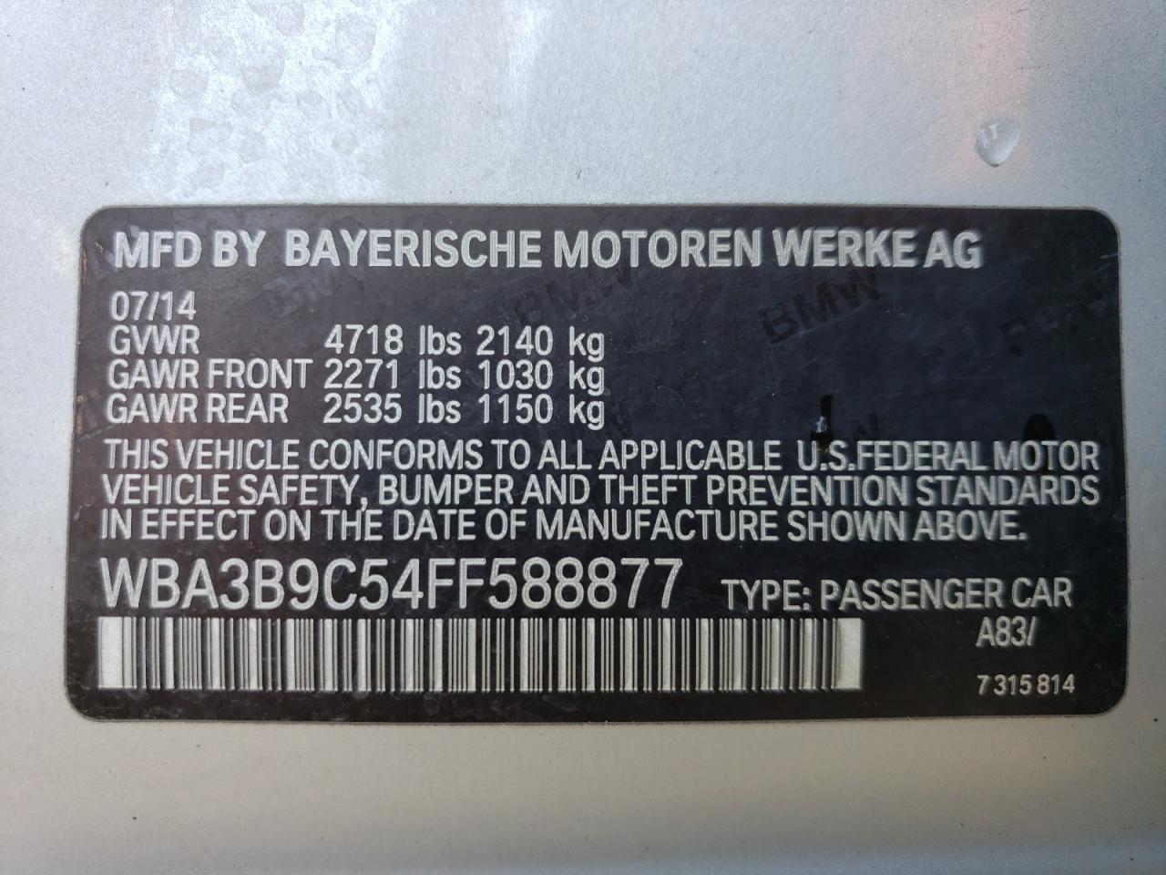 WBA3B9C54FF588877 2015 BMW 335 Xi