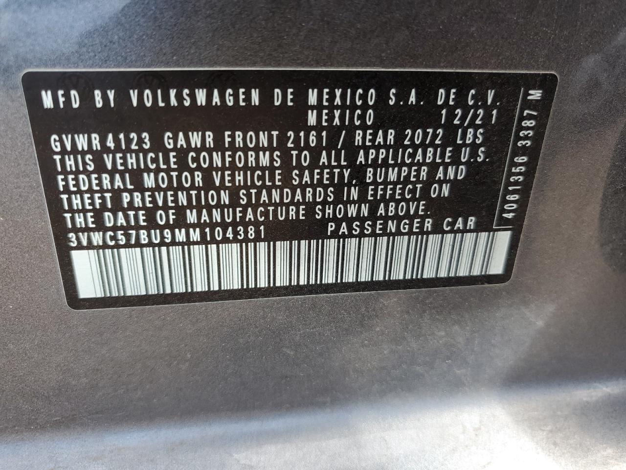 3VWC57BU9MM104381 2021 Volkswagen Jetta S