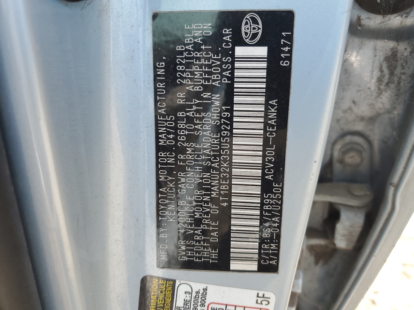 4T1BE32K35U592791 2005 Toyota Camry Le