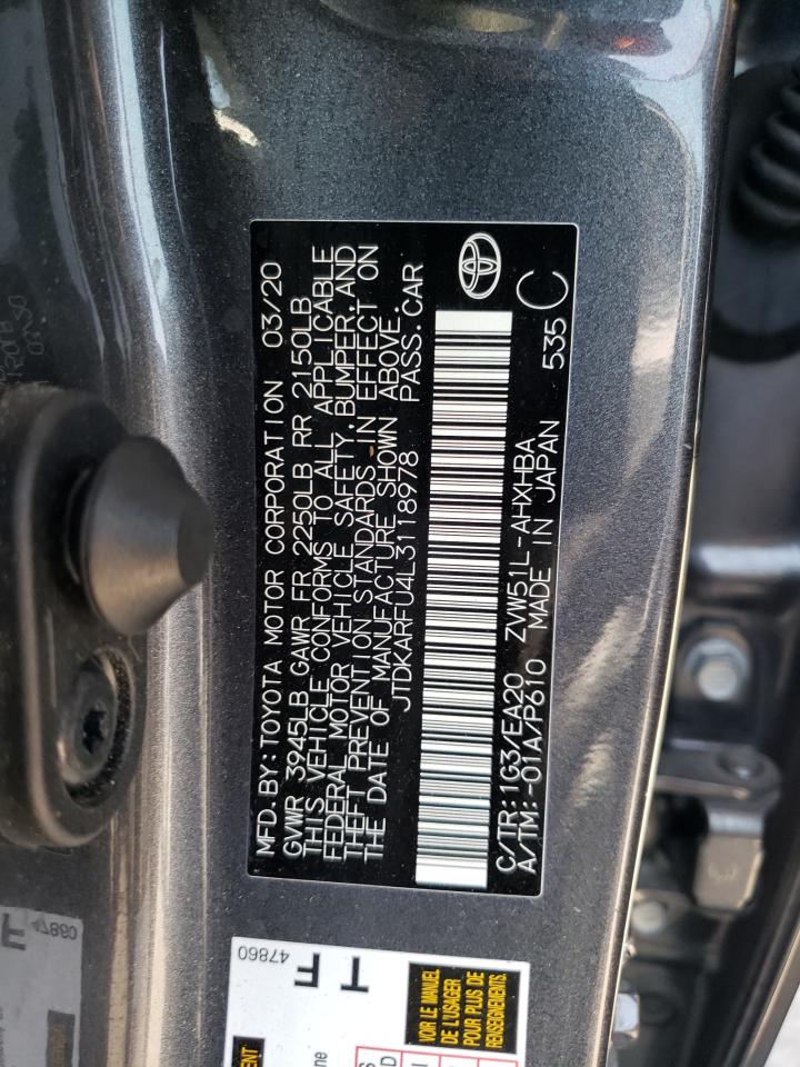 2020 Toyota Prius L VIN: JTDKARFU4L3118978 Lot: 66750114