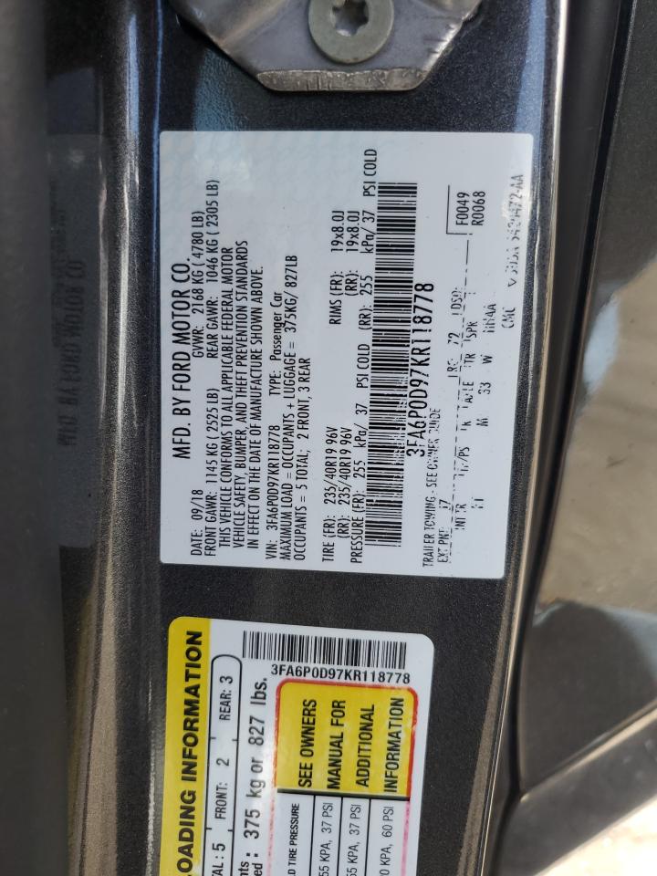 3FA6P0D97KR118778 2019 FORD FUSION - Image 12