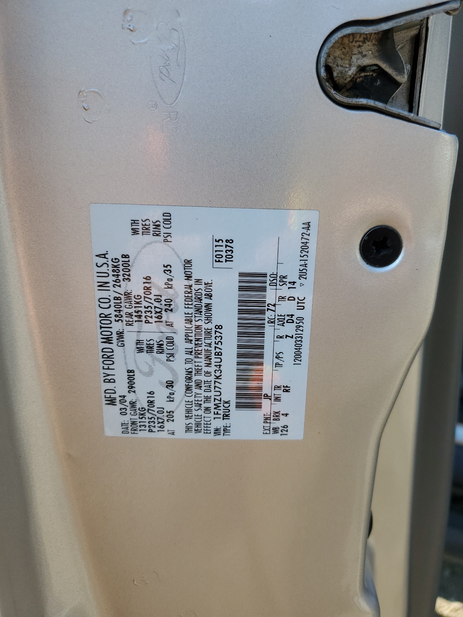 1FMZU77K34UB75378 2004 Ford Explorer Sport Trac