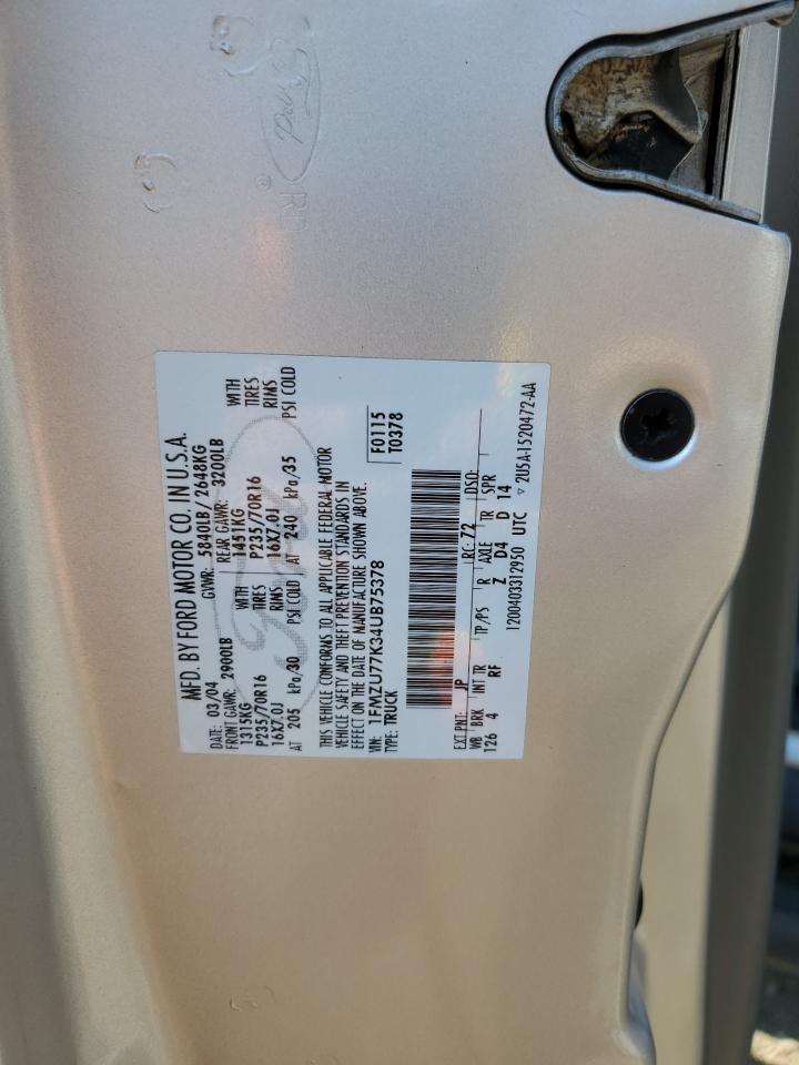 2004 Ford Explorer Sport Trac VIN: 1FMZU77K34UB75378 Lot: 66573174