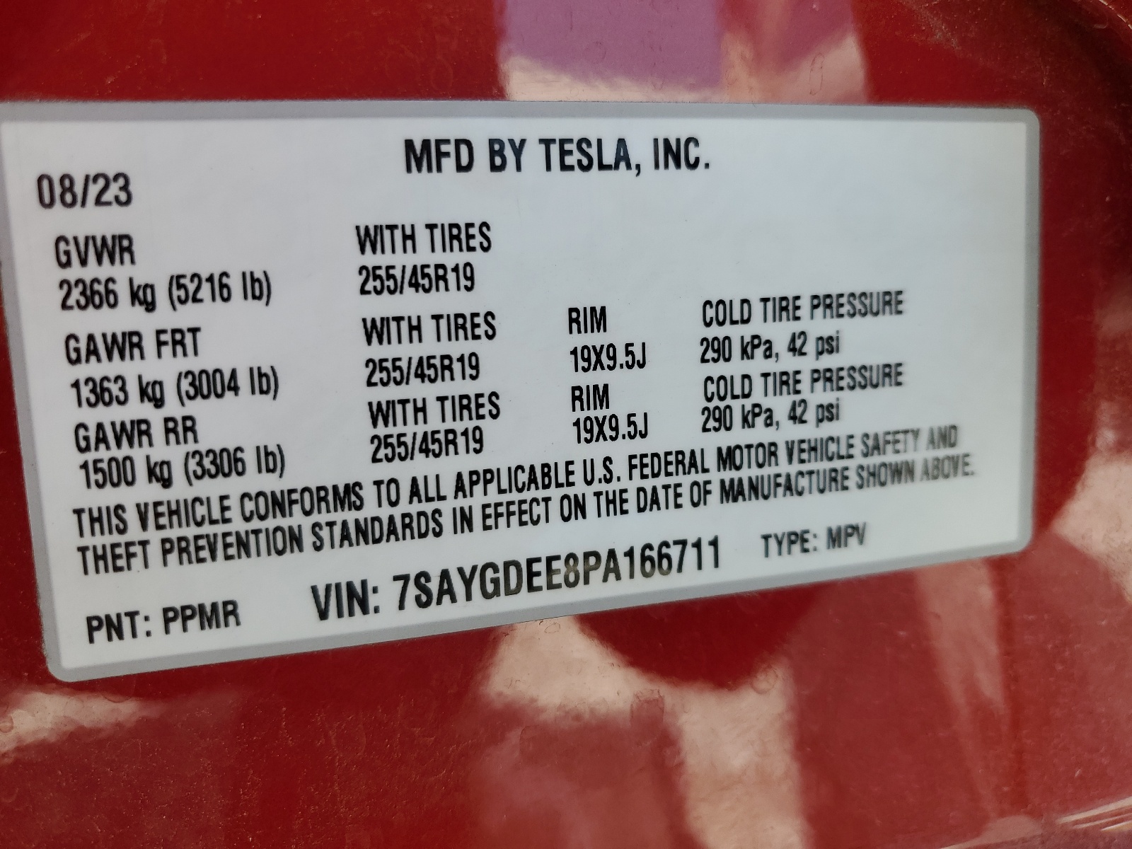 7SAYGDEE8PA166711 2023 Tesla Model Y