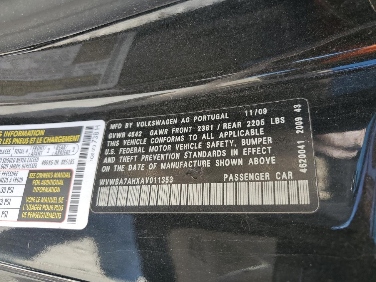 2010 Volkswagen Eos Turbo VIN: WVWBA7AHXAV011353 Lot: 67273614