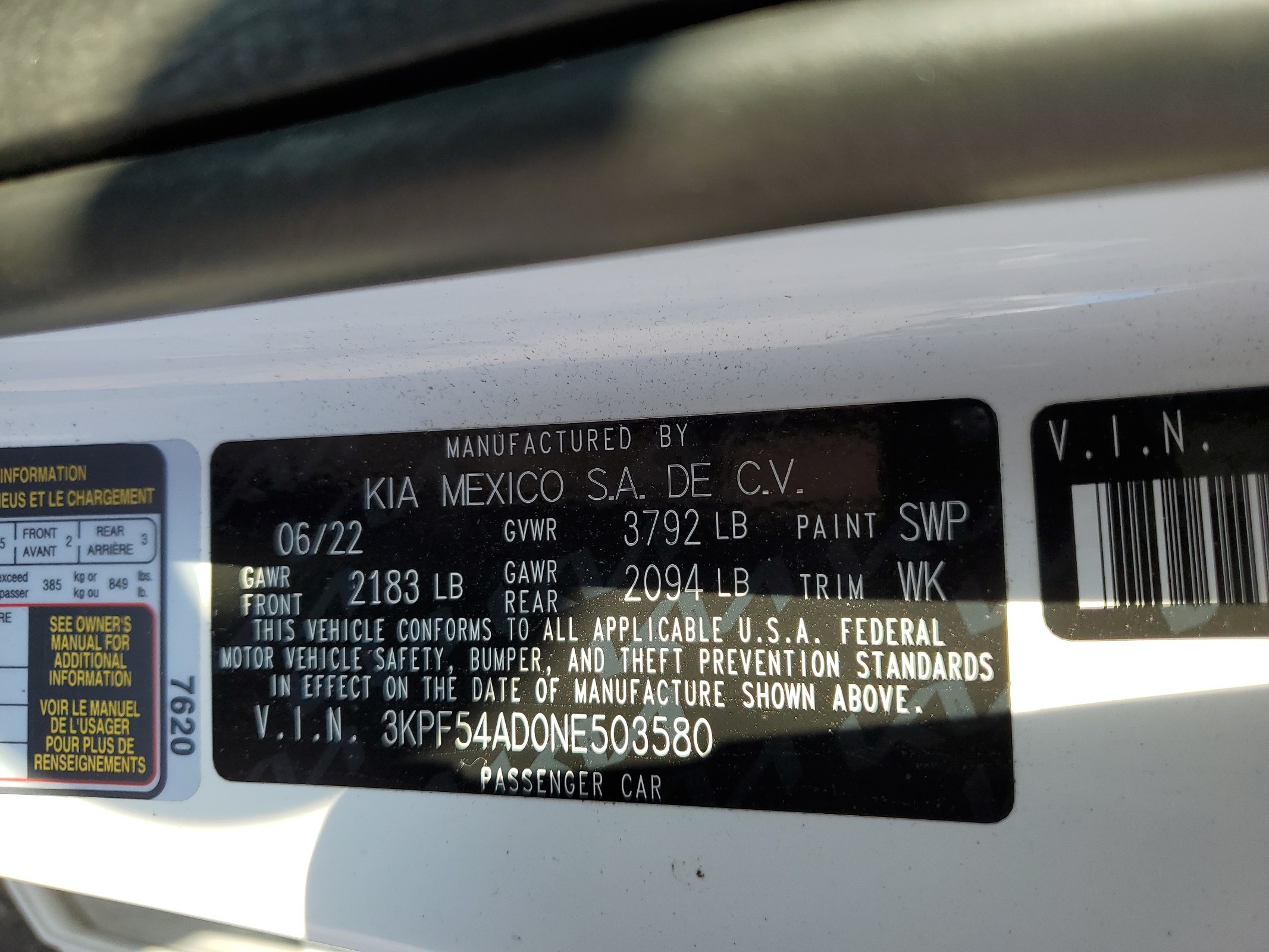 3KPF54AD0NE503580 2022 Kia Forte Gt Line