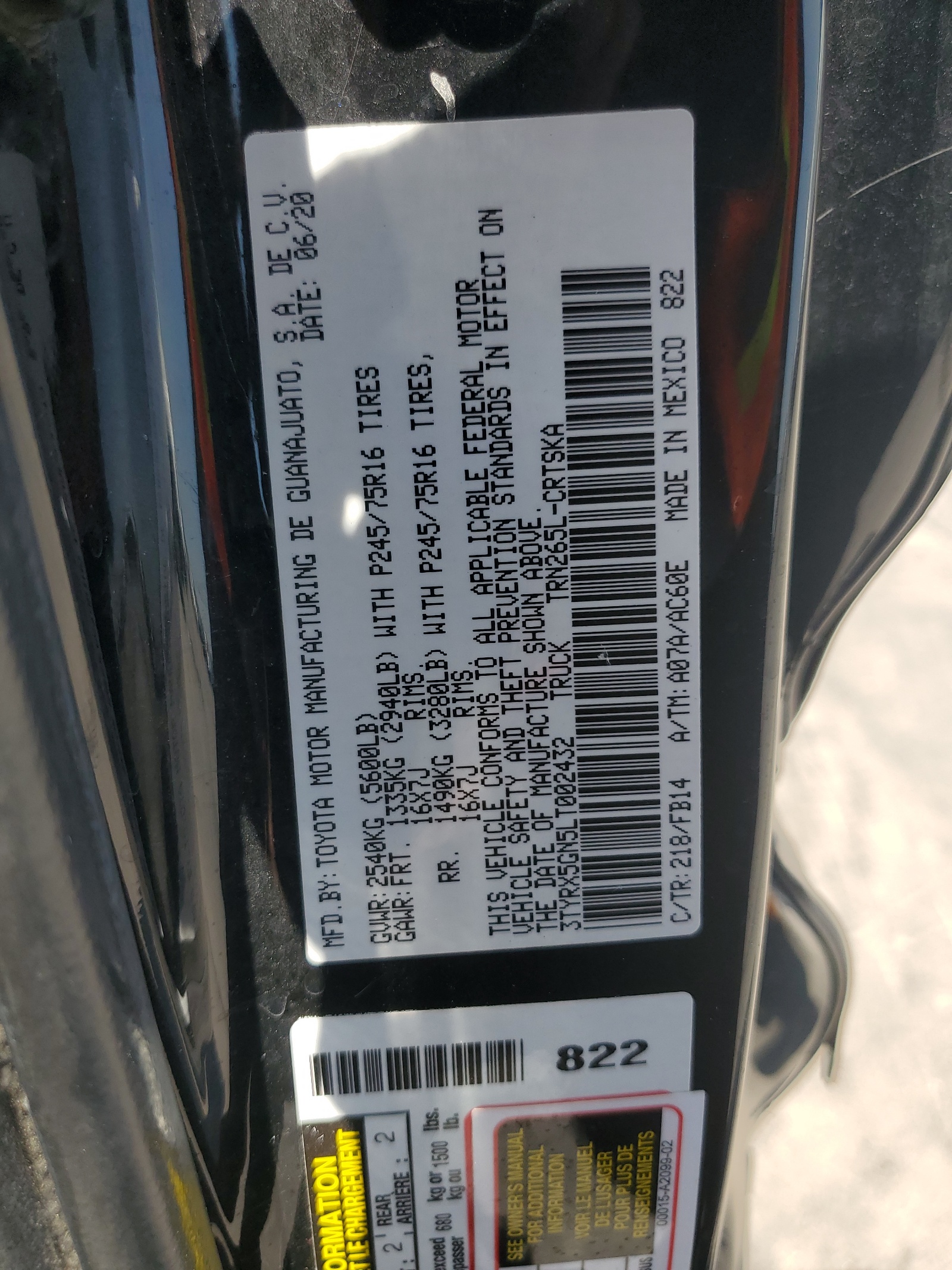 3TYRX5GN5LT002432 2020 Toyota Tacoma Access Cab