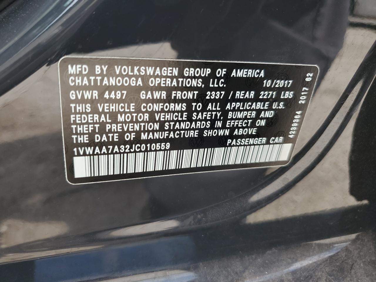 1VWAA7A32JC010559 2018 Volkswagen Passat S