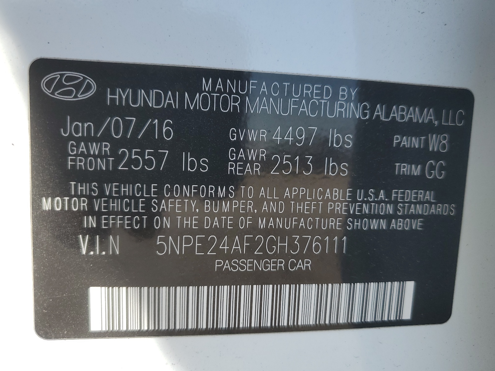 5NPE24AF2GH376111 2016 Hyundai Sonata Se
