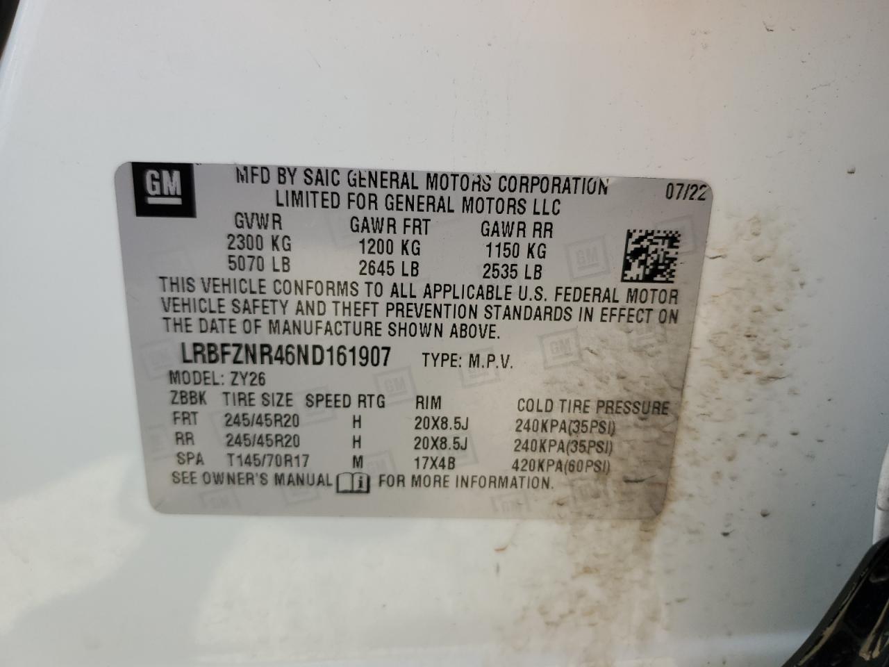 LRBFZNR46ND161907 2022 Buick Envision Essence