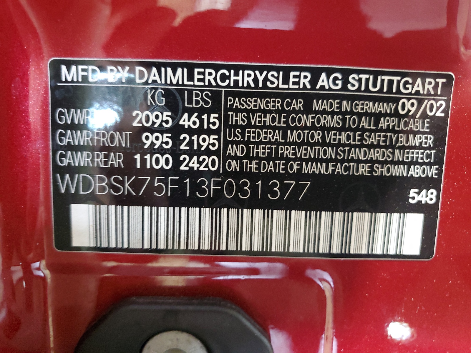 WDBSK75F13F031377 2003 Mercedes-Benz Sl 500R