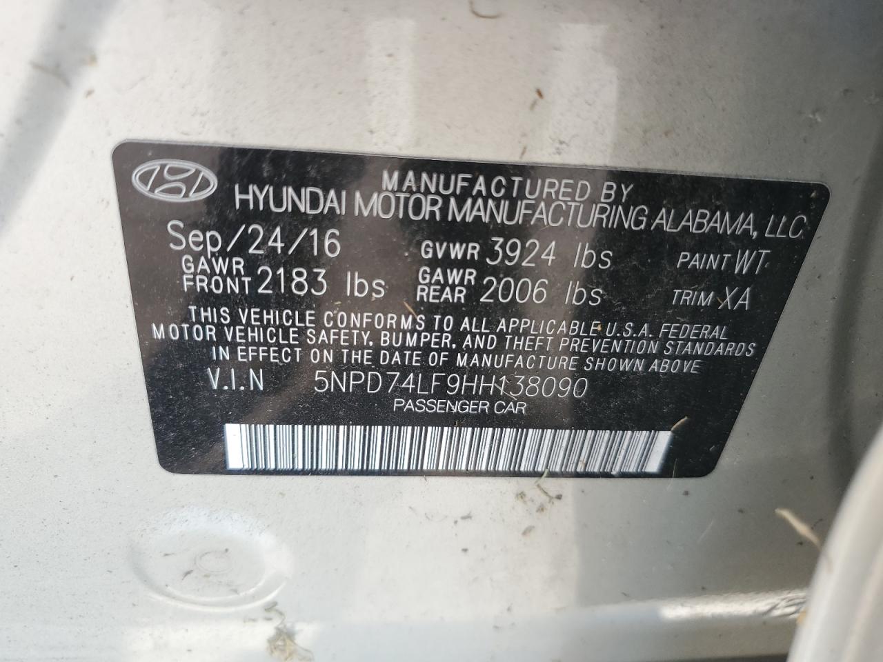 2017 Hyundai Elantra Se VIN: 5NPD74LF9HH138090 Lot: 65901174