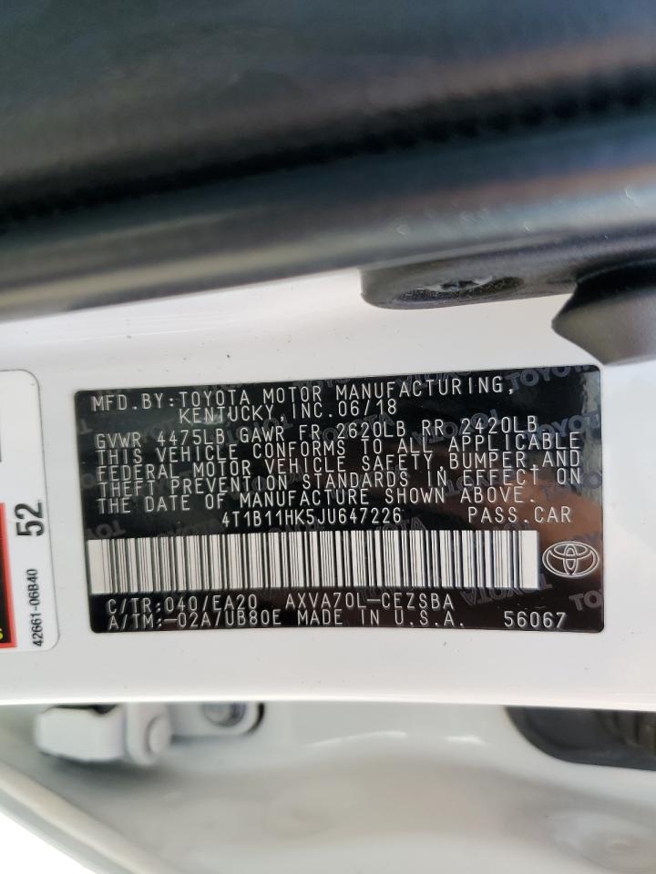 4T1B11HK5JU647226 2018 Toyota Camry L 4T1B11HK5JU647226 2018 Toyota Camry L