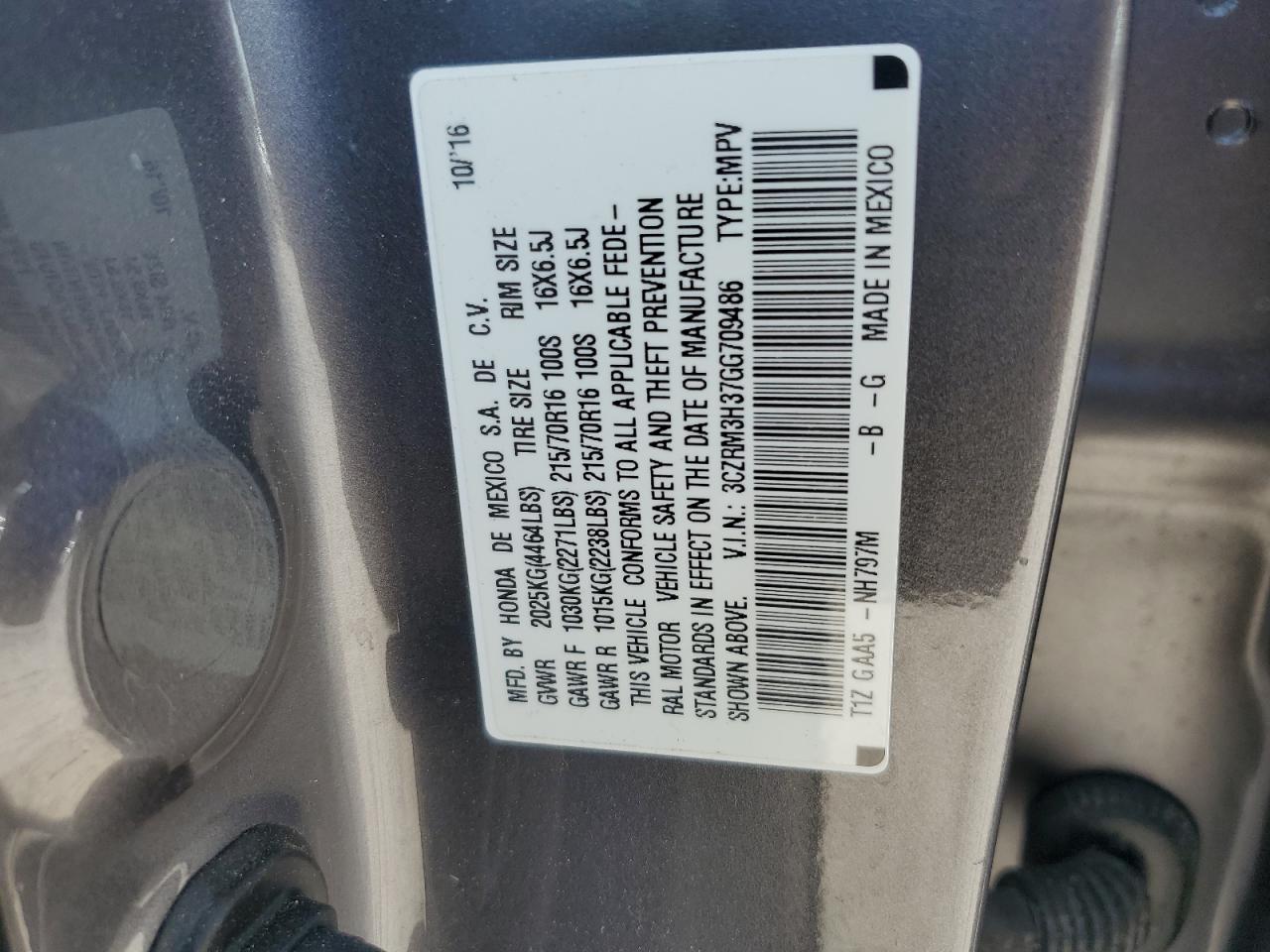 2016 Honda Cr-V Lx VIN: 3CZRM3H37GG709486 Lot: 66605064