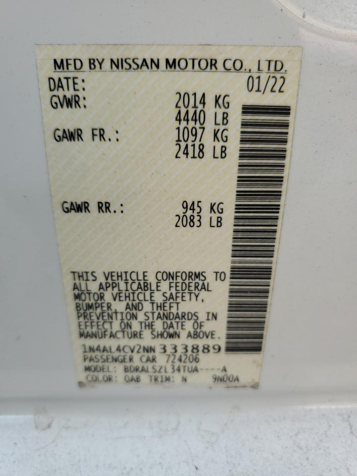 1N4AL4CV2NN333889 2022 Nissan Altima Sr