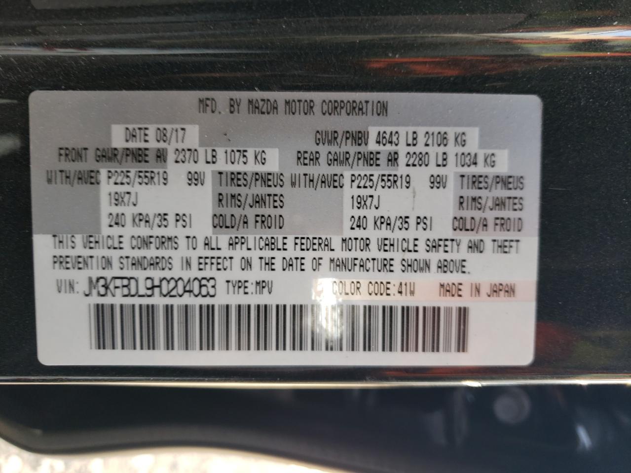 JM3KFBDL9H0204063 2017 Mazda Cx-5 Grand Touring