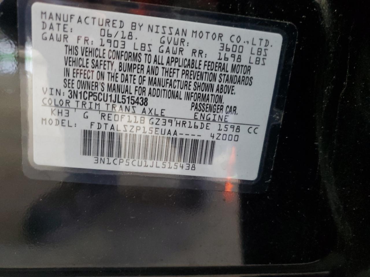 3N1CP5CU1JL515438 2018 Nissan Kicks S