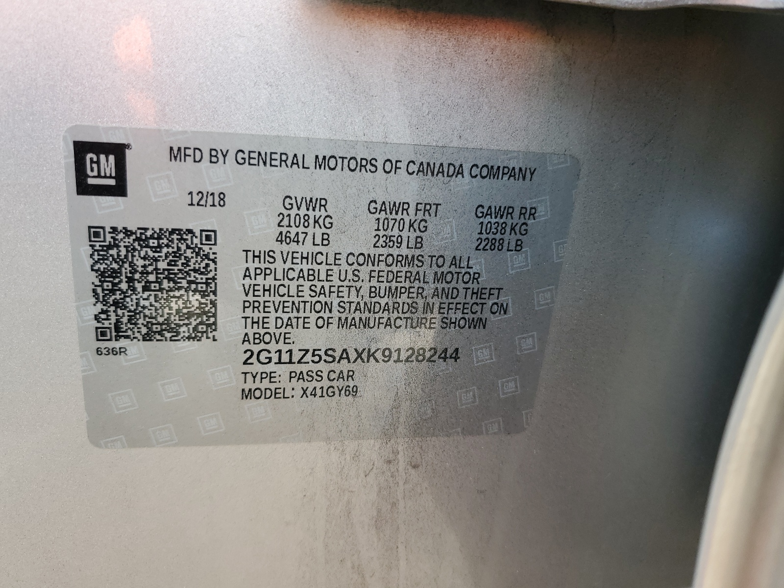 2G11Z5SAXK9128244 2019 Chevrolet Impala Lt