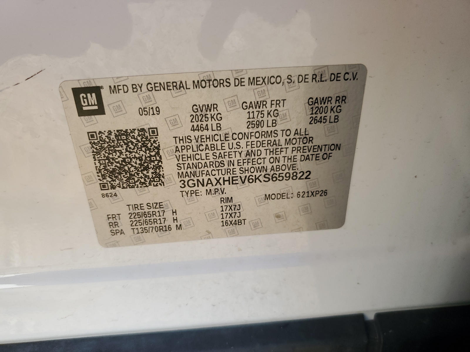 3GNAXHEV6KS659822 2019 Chevrolet Equinox Ls