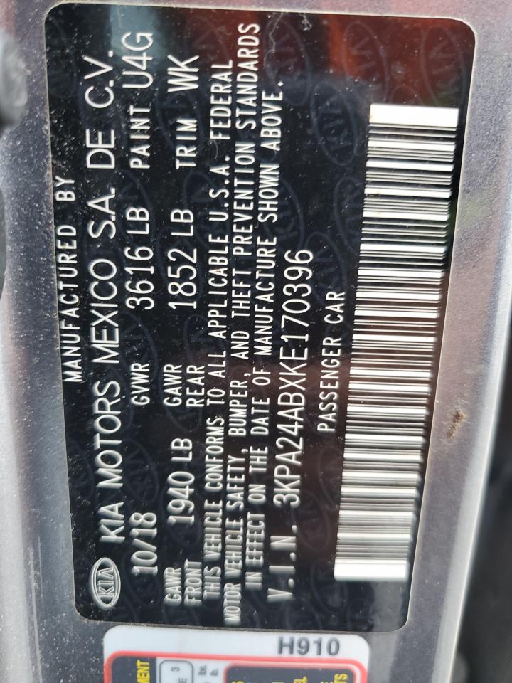 2019 Kia Rio S VIN: 3KPA24ABXKE170396 Lot: 67820374