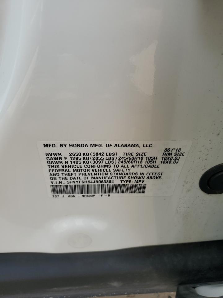 2018 Honda Pilot Exl VIN: 5FNYF6H54JB063884 Lot: 68636504