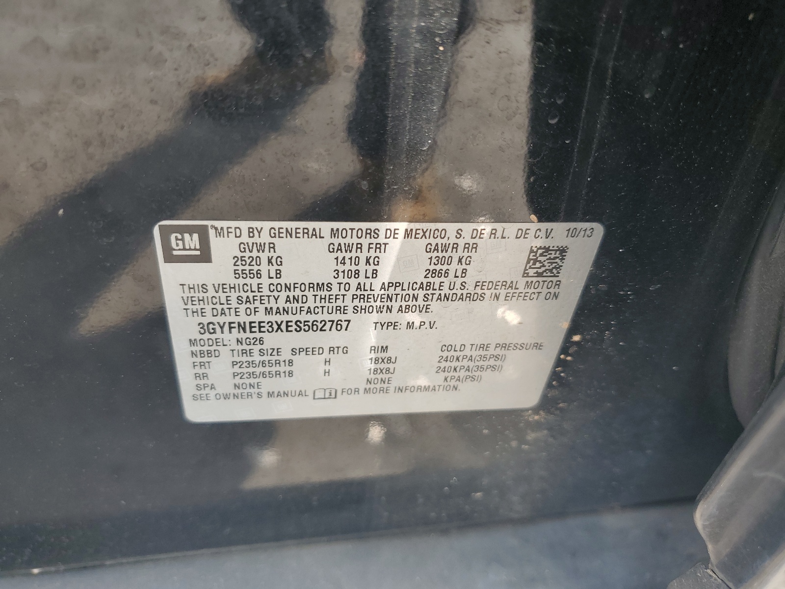 3GYFNEE3XES562767 2014 Cadillac Srx Luxury Collection