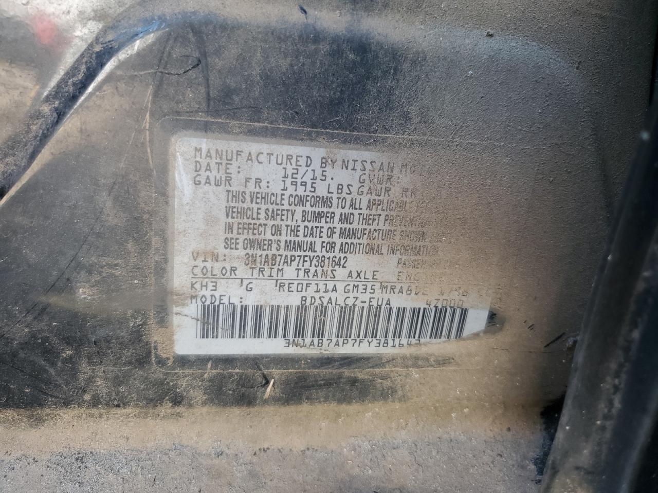 3N1AB7AP7FY381642 2015 Nissan Sentra S 3N1AB7AP7FY381642 2015 Nissan Sentra S