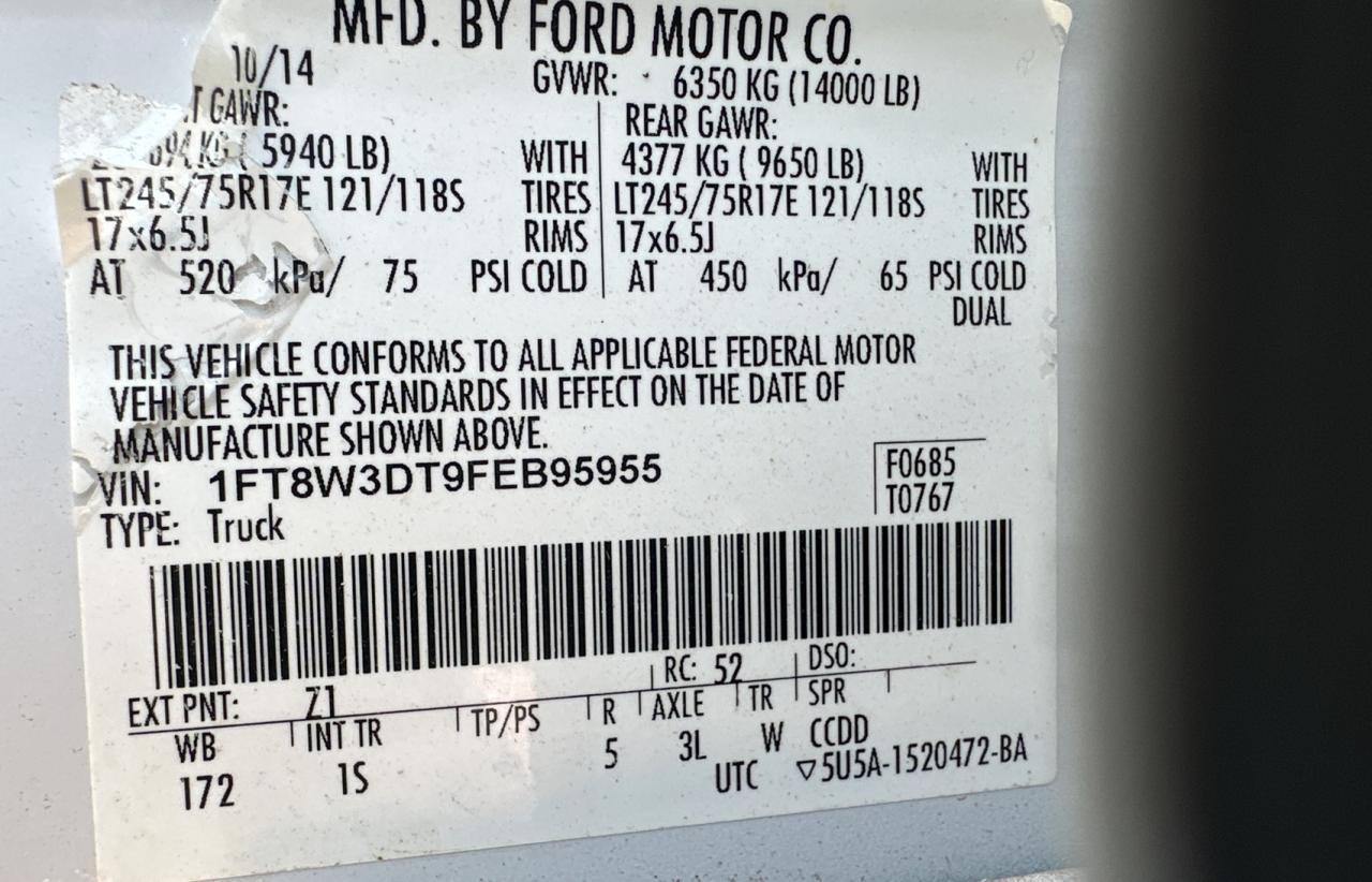 2015 Ford F350 Super Duty VIN: 1FT8W3DT9FEB95955 Lot: 66019654