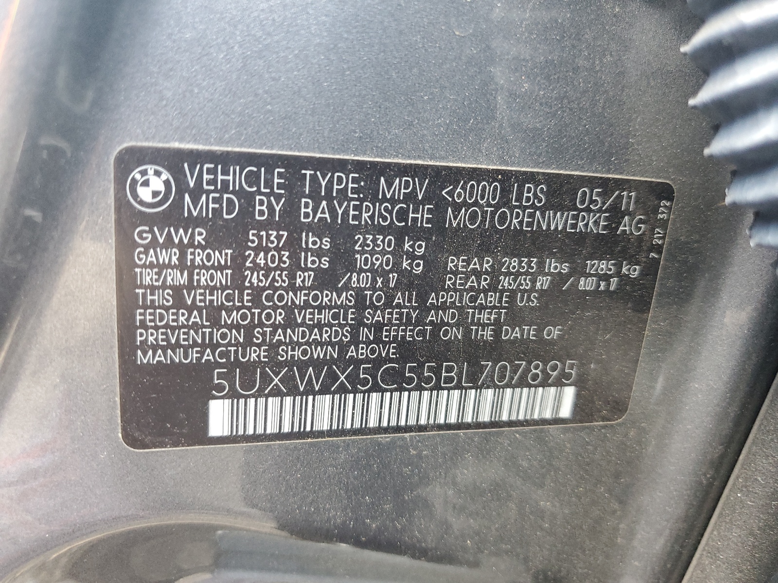 5UXWX5C55BL707895 2011 BMW X3 xDrive28I