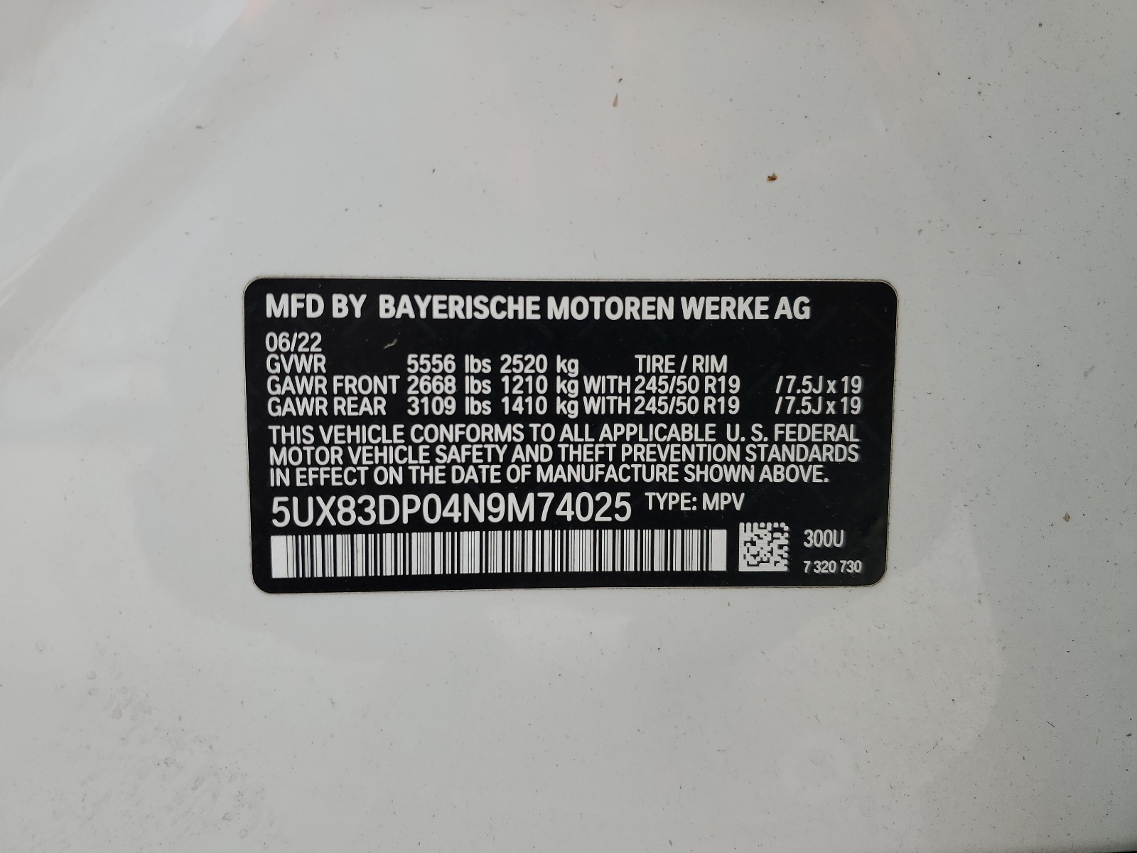 5UX83DP04N9M74025 2022 BMW X3 M40I