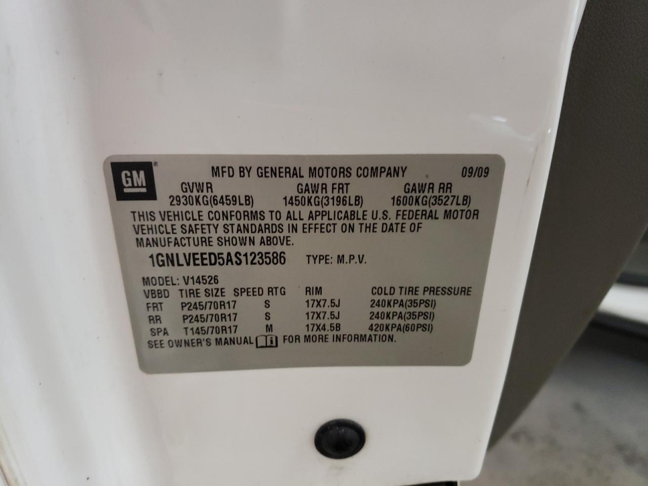 2010 Chevrolet Traverse Ls VIN: 1GNLVEED5AS123586 Lot: 66275844