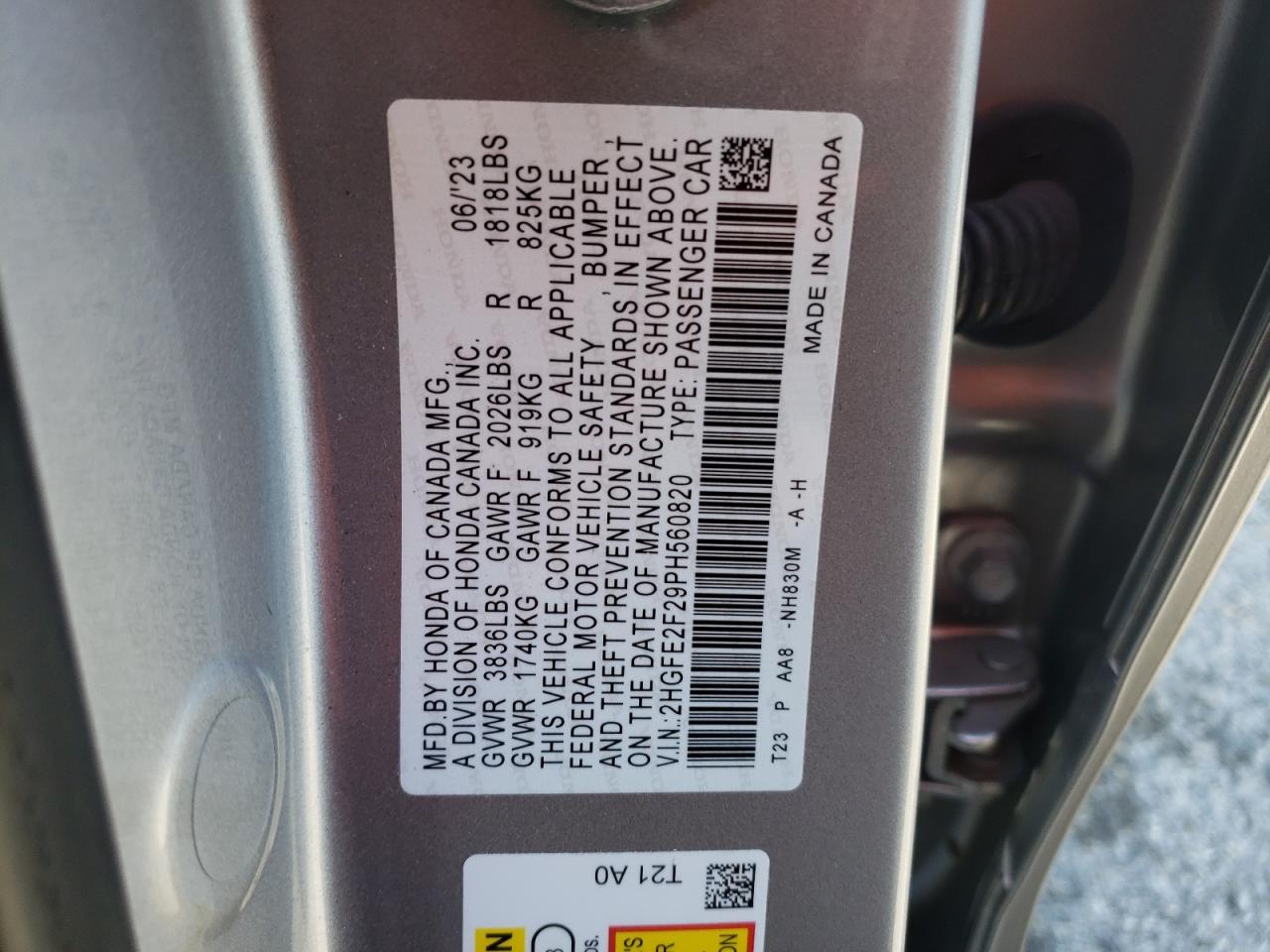 2HGFE2F29PH560820 2023 Honda Civic Lx