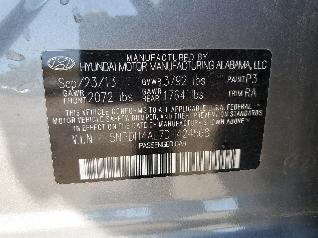 5NPDH4AE7DH424568 2013 Hyundai Elantra Gls