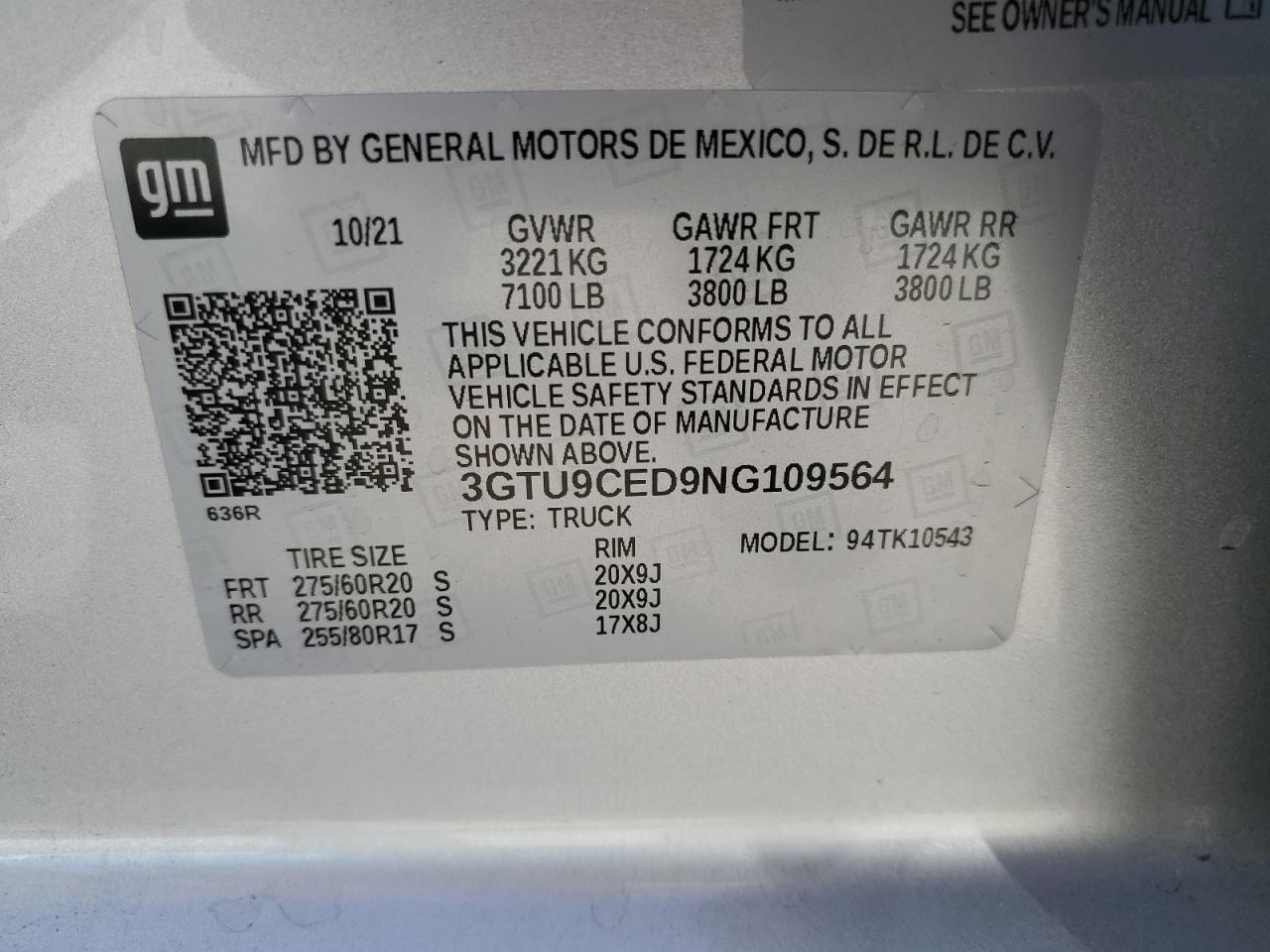 3GTU9CED9NG109564 2022 GMC Sierra Limited K1500 Elevation