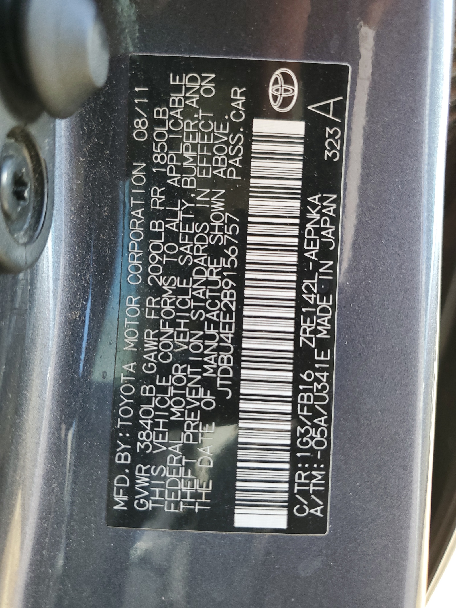 JTDBU4EE2B9156757 2011 Toyota Corolla Base