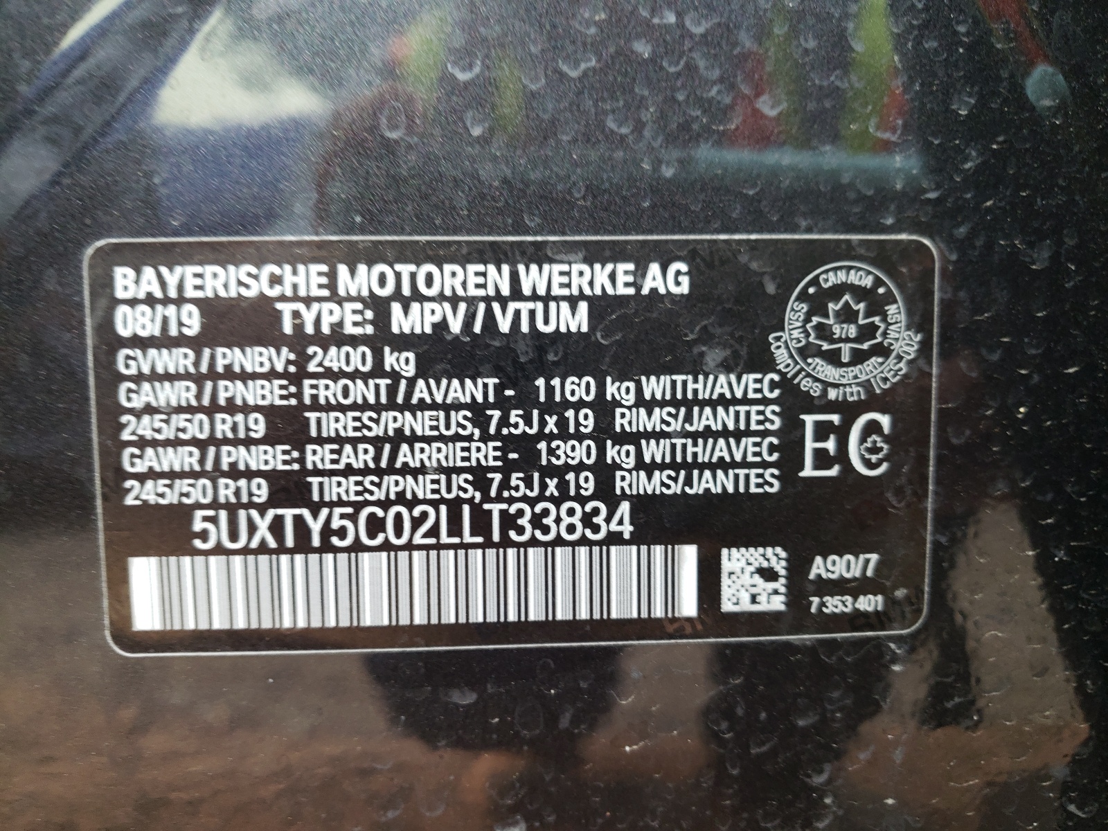 5UXTY5C02LLT33834 2020 BMW X3 xDrive30I